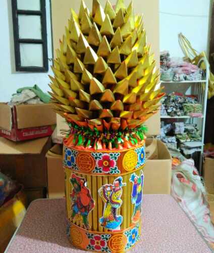 潮汕花蓝用品 中秋拜月娘 老金花篮 纯纸 可烧 中秋经典金贡一个 - 图1