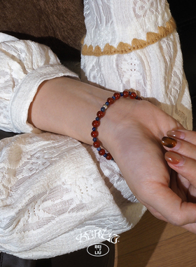 Beirliu「焰青」原创新中式天然深红玛瑙青金石转运手链手串女款