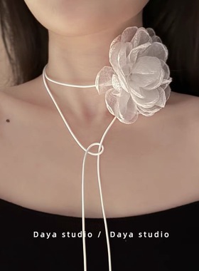 芭比爱璃绽放 氛围感法式复古雪纺玫瑰花朵choker 小众气质