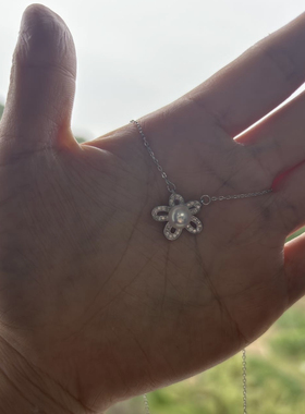 轻奢高级感太阳花6mm珍珠纯银项链女2025新款锁骨链花朵元素S925