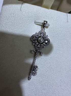 T家同款S925纯银钥匙项链毛衣链4-5mm珍珠吊坠轻奢高级感
