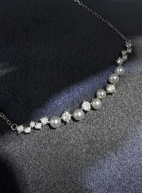 《人鱼泡沫》天然淡水珍珠项链 6珠微笑珍珠项链女简约锁骨链