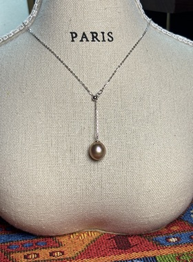 S925银9-10mm紫珠Y字链项链锁骨链人鱼链