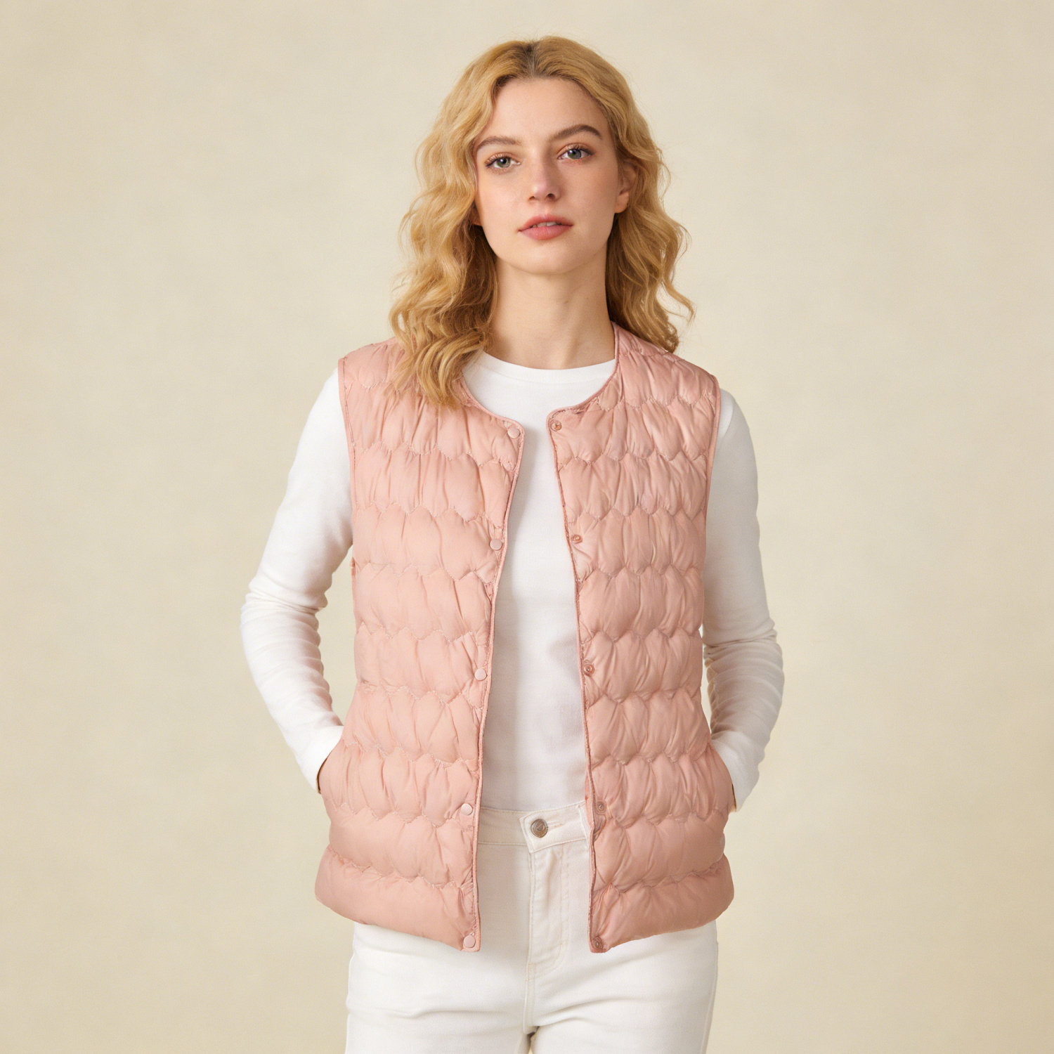 秋冬轻薄羽绒服波浪无领羽绒马甲女内胆保暖背心坎肩外穿圆领冬装,淘宝优惠券,粉丝福利购,淘宝优惠卷