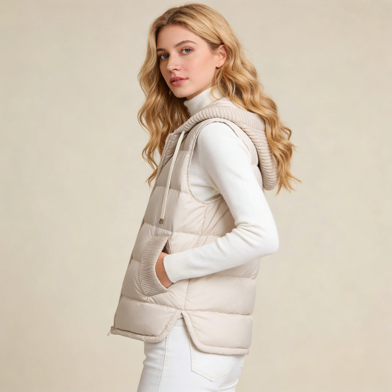 针织连帽羽绒马夹女短款2026欧美时尚宽松马甲保暖背心春秋冬季潮,淘宝优惠券,粉丝福利购,淘宝优惠卷