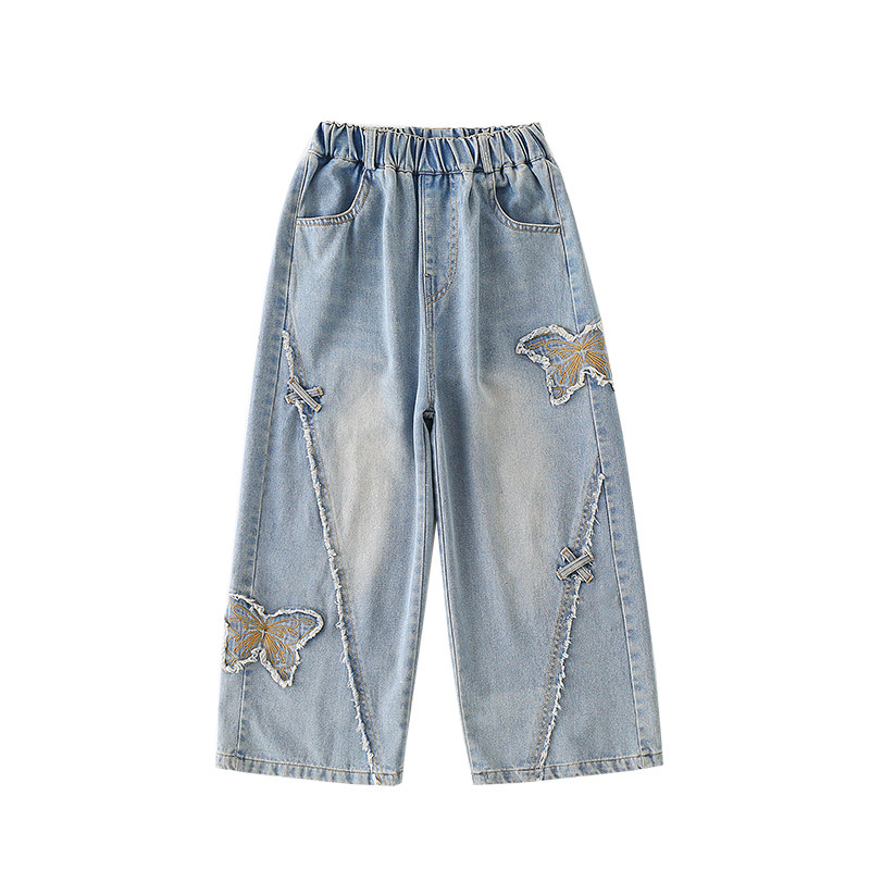 女童裤子2026新款洋气蝴蝶中大童冬季加绒直筒儿童春秋阔腿牛仔裤,淘宝优惠券,粉丝福利购,淘宝优惠卷