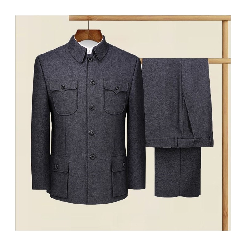 军绿色中山装套装男秋冬中老年老式中山服人民服爷爷装爸爸装外套,淘宝优惠券,粉丝福利购,淘宝优惠卷