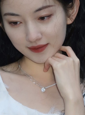 珍珠925银锁骨链原创双层爱心