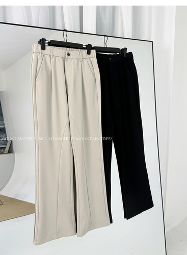 mountain tree松紧腰纯色百搭解构vibe微喇西裤cleanfit休闲裤男 - 图1