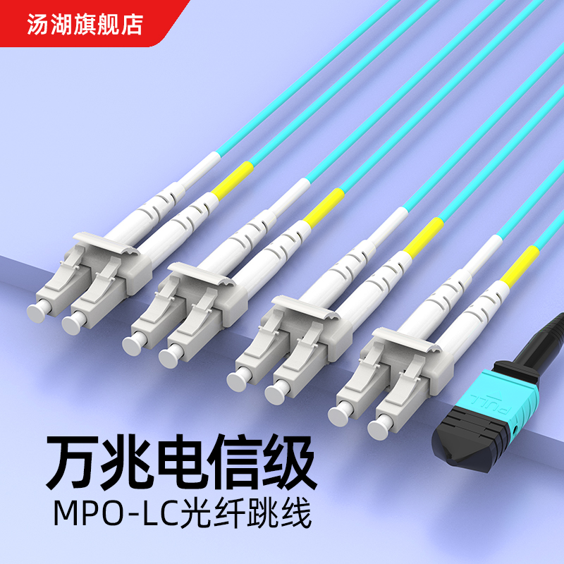 汤湖 MPO光纤跳线8/12/24芯万兆多模MPO-LC跳线万兆OM3/OM4 mpo尾纤40G光模块集束光纤线电信级 - 图0