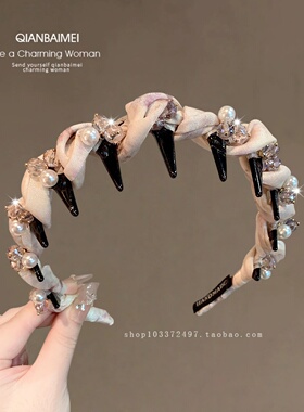 温柔粉色缎面发箍女款高级感头箍