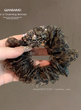 豹纹网纱水晶小肠圈女中长发圈