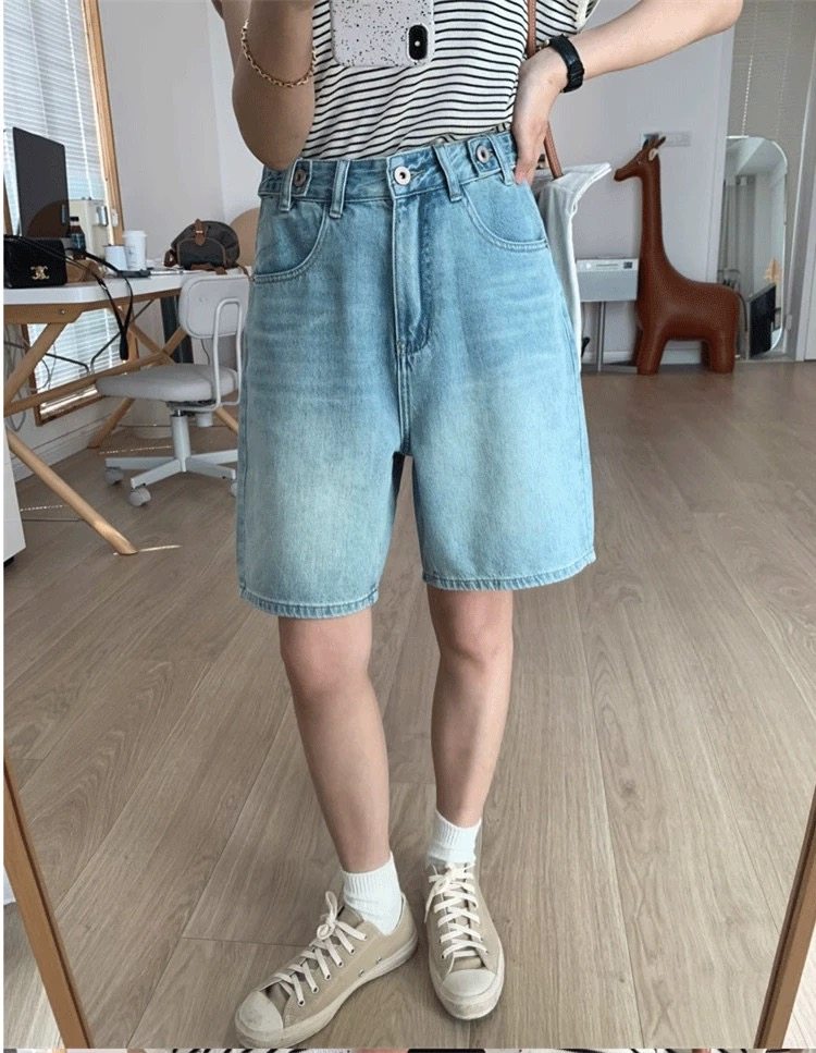 富尔大码定制女装肥妹妹mm高腰直筒牛仔短裤夏宽松显瘦阔腿五分裤,淘宝优惠券,粉丝福利购,淘宝优惠卷