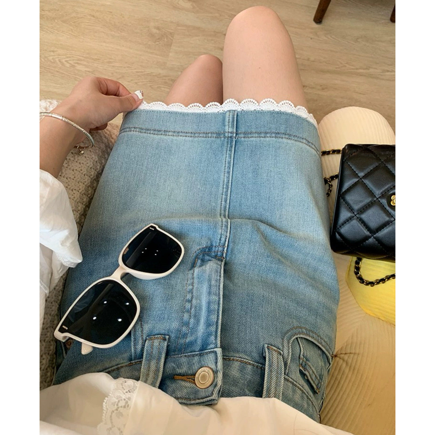 富尔大码定制女装微胖mm蕾丝拼接牛仔半身裙夏季高腰宽松a字短裙,淘宝优惠券,粉丝福利购,淘宝优惠卷