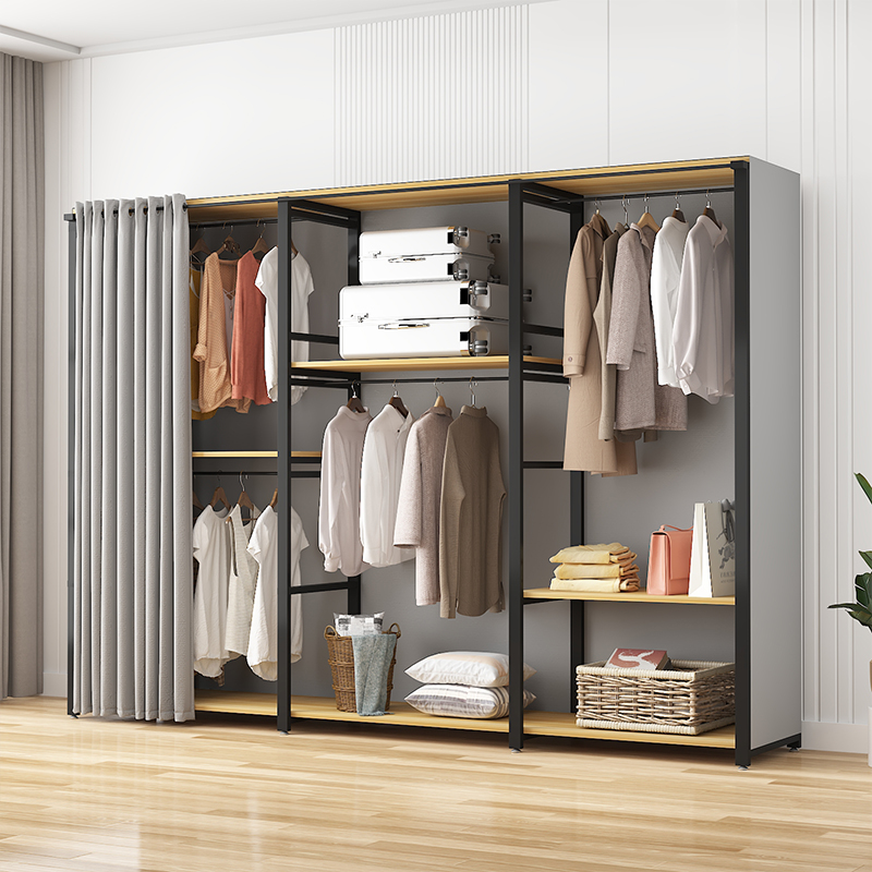 衣柜家用卧室宿舍出租房全钢架加厚简易衣柜收纳衣橱开放式衣帽间 - 图0