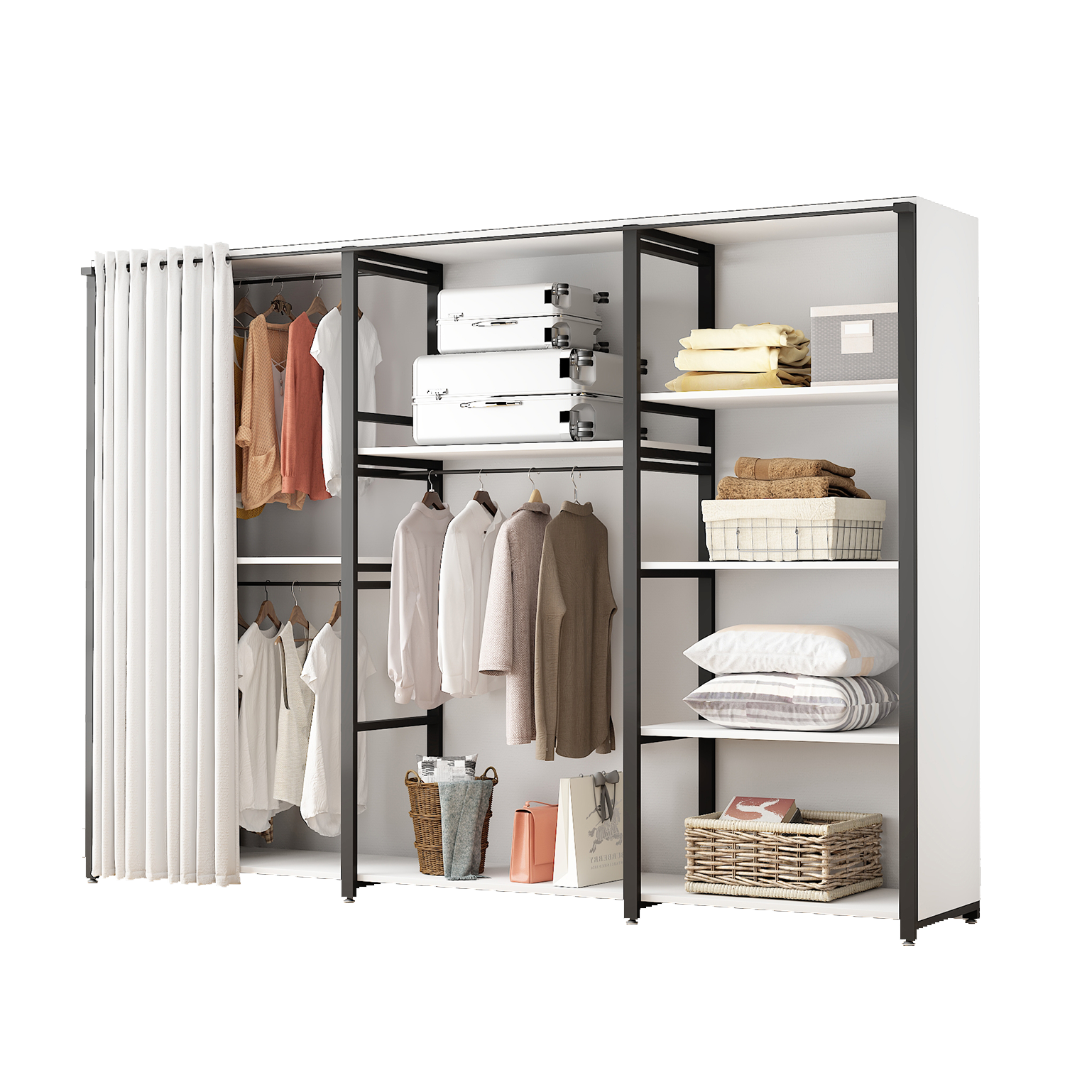 衣柜家用卧室宿舍出租房全钢架加厚简易衣柜收纳衣橱开放式衣帽间 - 图3