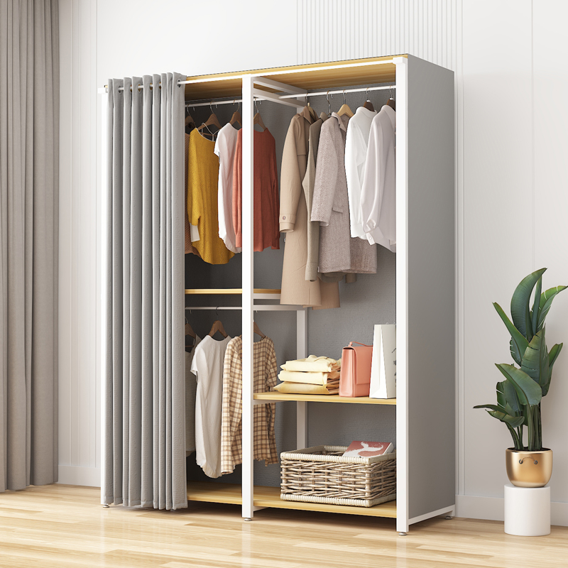 衣柜家用卧室宿舍出租房全钢架加厚简易衣柜收纳衣橱开放式衣帽间 - 图1