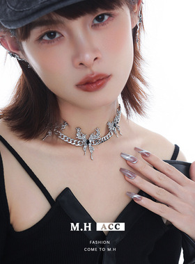 新款个性小众液态蝴蝶项链女镶钻