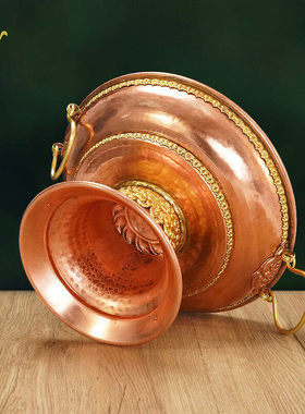 藏式红铜八吉祥加厚高脚供果盘