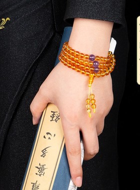 108颗天然黄水晶金发晶手串