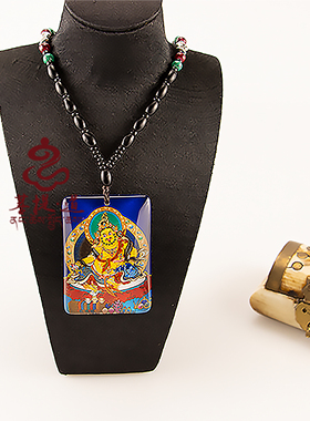 新款唐卡项链手绘绿度母白度母黄财神水晶内绘佛牌吊坠包邮