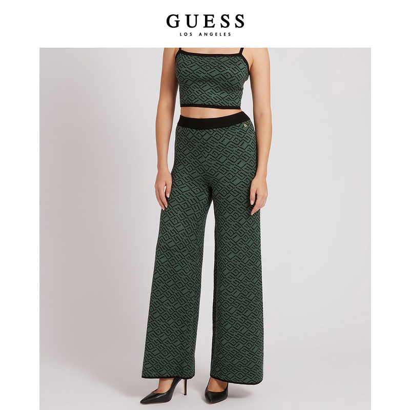 GUESS女士复古高腰宽松阔腿休闲裤-W2BB34Z2YK2 - 图0