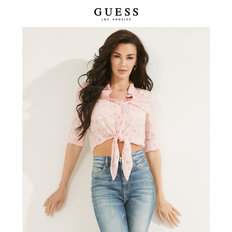 GUESS 女士刺绣甜辣性感衬衫-W2GH07D4NW1 - 图0