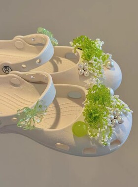 青葡萄芳草地青珠序芭蕾舞鞋花2026新款少女心串珠百搭高级感鞋扣