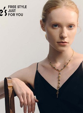 shes茜子自然复刻工艺水晶流苏吊坠项链女轻奢小众设计颈链露背链