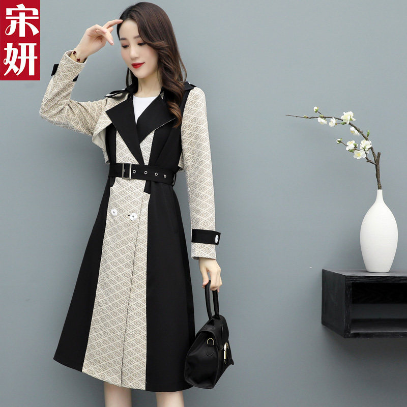 韩版拼接中长款英伦风女装新款风衣 宋妍风衣