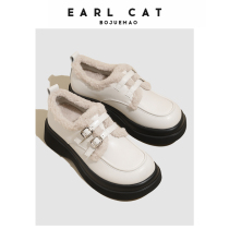 Count cat genuine leather Inlan wind plus suede small leather shoes women 2023 Winter new fashion 100 lapped thick bottom heightening single shoes