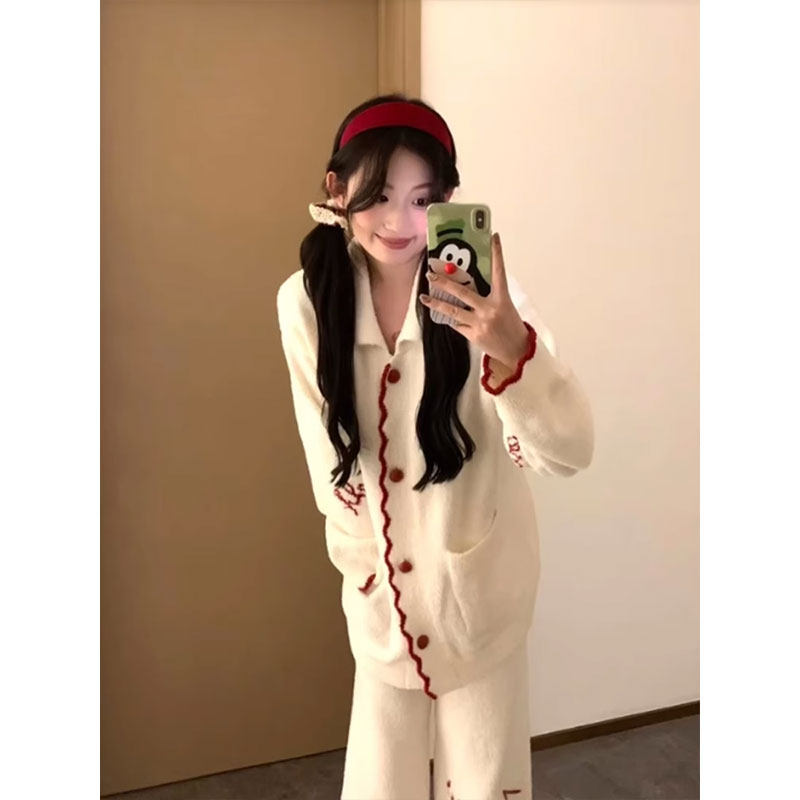 针织半边绒睡衣女款秋冬季加厚甜美法兰绒开衫长裤大码家居服套装,淘宝优惠券,粉丝福利购,淘宝优惠卷