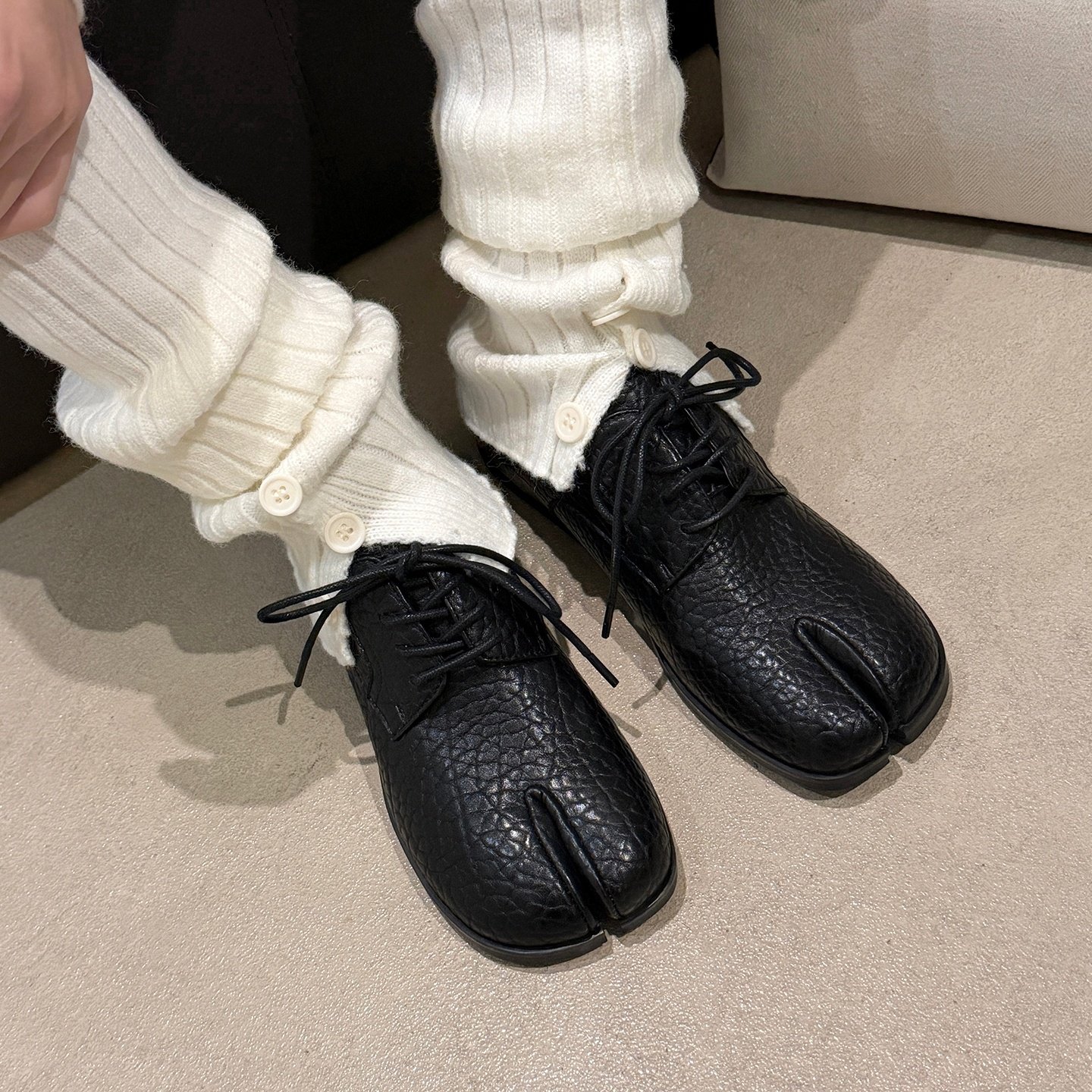 圆圆妈2026春季简约圆头分趾深口系带单鞋休闲百搭内增高牛皮女鞋,淘宝优惠券,粉丝福利购,淘宝优惠卷