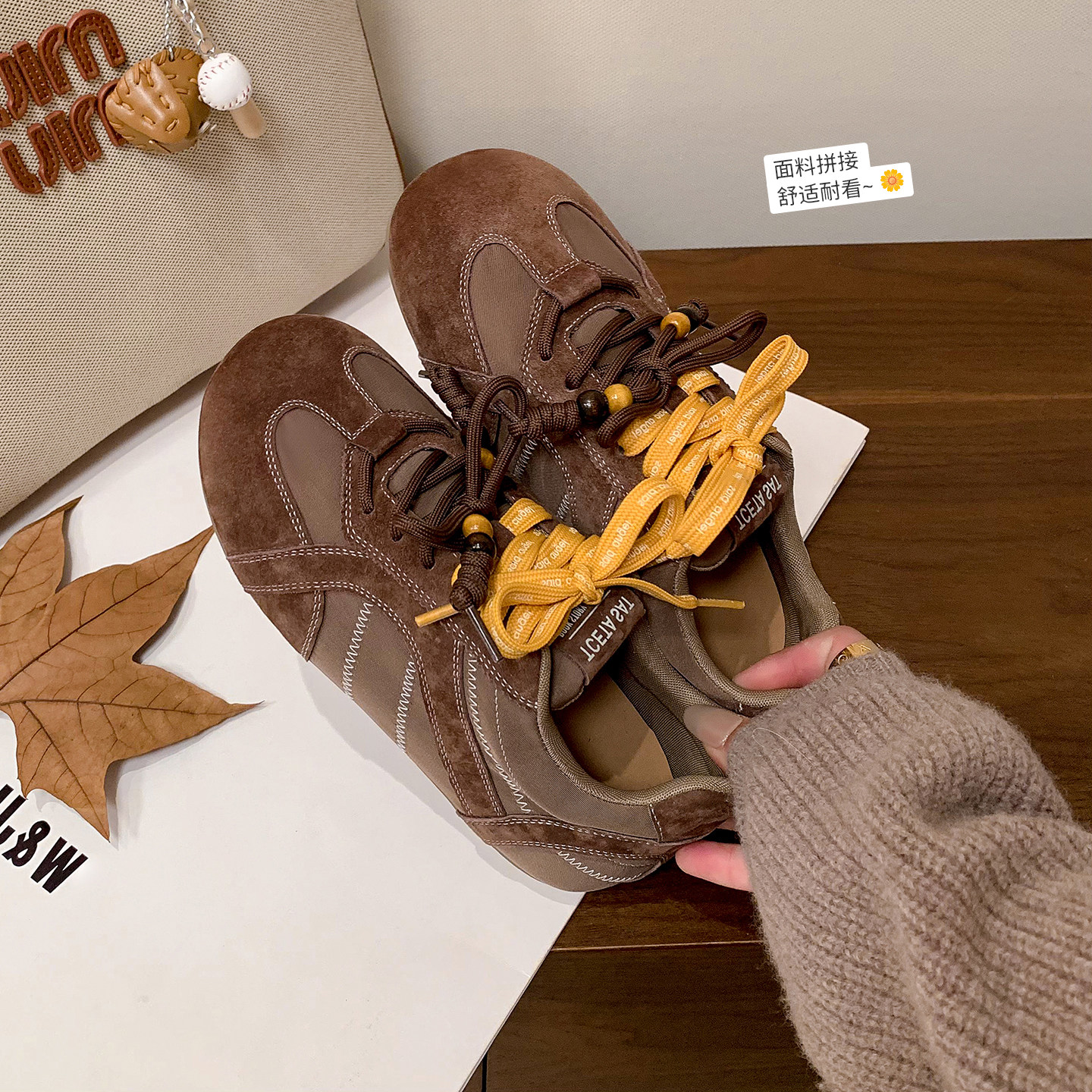 圆圆妈2026春季时尚休闲鞋圆头深口系带德训鞋舒适百搭内增高女鞋,淘宝优惠券,粉丝福利购,淘宝优惠卷