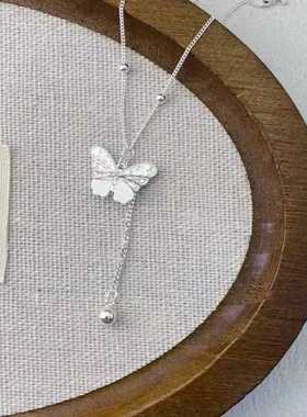 黄金色足银999纯银蝴蝶项链女款小众设计感锁骨链送女友闺蜜礼物