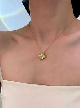 黄金色999足银四叶草项链女款轻奢小众设计感锁骨链送女友礼物