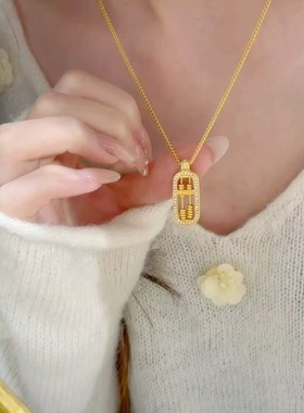 黄金色珐琅彩平安锁如意算盘纯银足银999项链锁链送女友闺蜜礼物