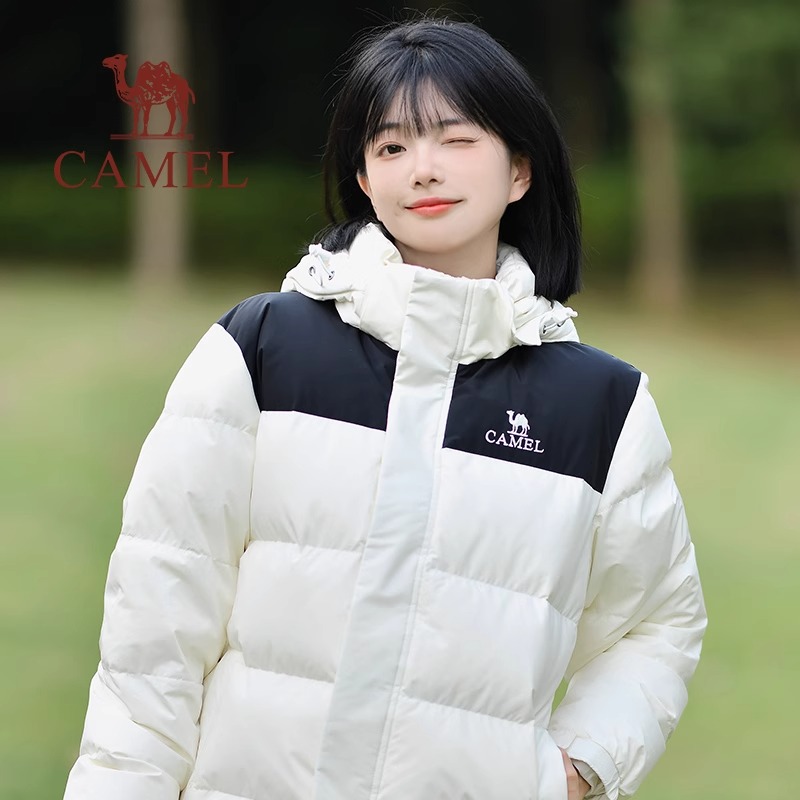 骆驼羽绒服女短款加厚2025冬季新款户外保暖白色面包服运动外套