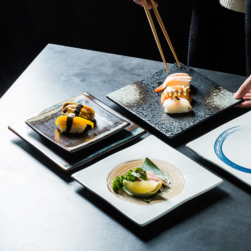 日式陶瓷盘正方盘子西餐盘寿司盘早餐盘菜盘子 家用创意平盘餐具 - 图1