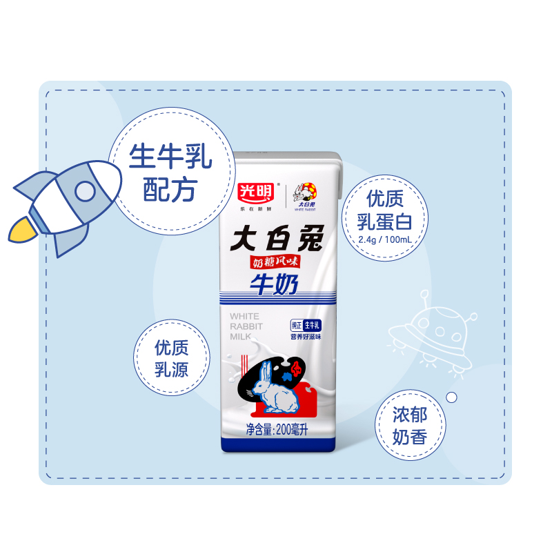 光明大白兔奶糖风味牛奶200ml*12盒整箱营养儿童早餐单箱两箱装