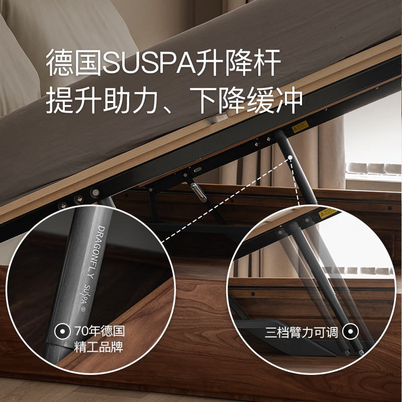 北美黑胡桃木储物床实木箱体床双人真皮软包现代简约良年家具MC28 - 图1