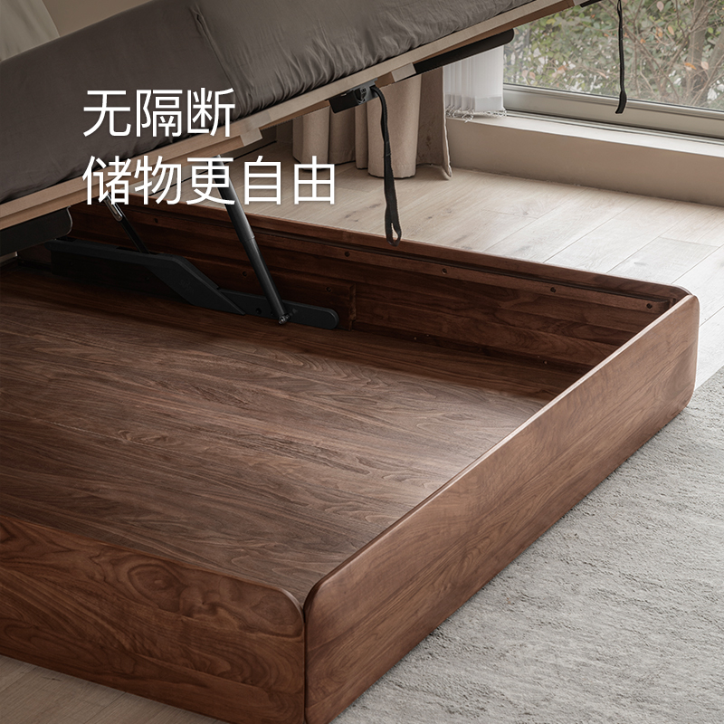 北美黑胡桃木储物床实木箱体床双人真皮软包现代简约良年家具MC28 - 图0
