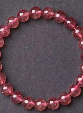 天然草莓晶手链女款单圈手串鸽血红水晶串珠子招财转运招桃花