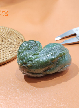 和田玉碧玉貔貅手把件