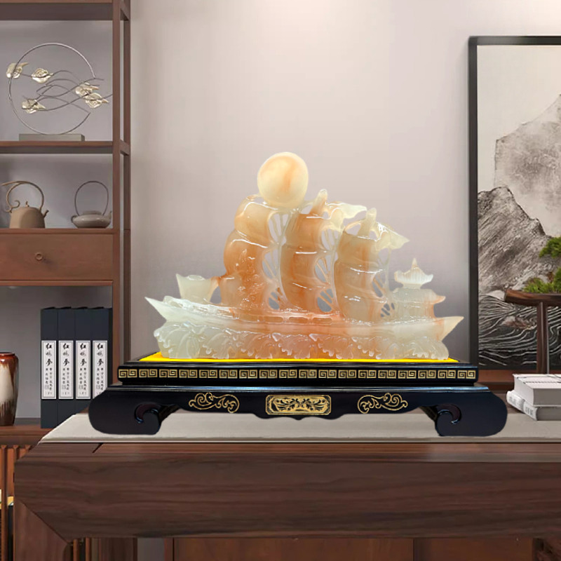 一帆风顺帆船玉石摆件公司开业庆典高端礼品客厅酒柜办公室装饰品,淘宝优惠券,粉丝福利购,淘宝优惠卷