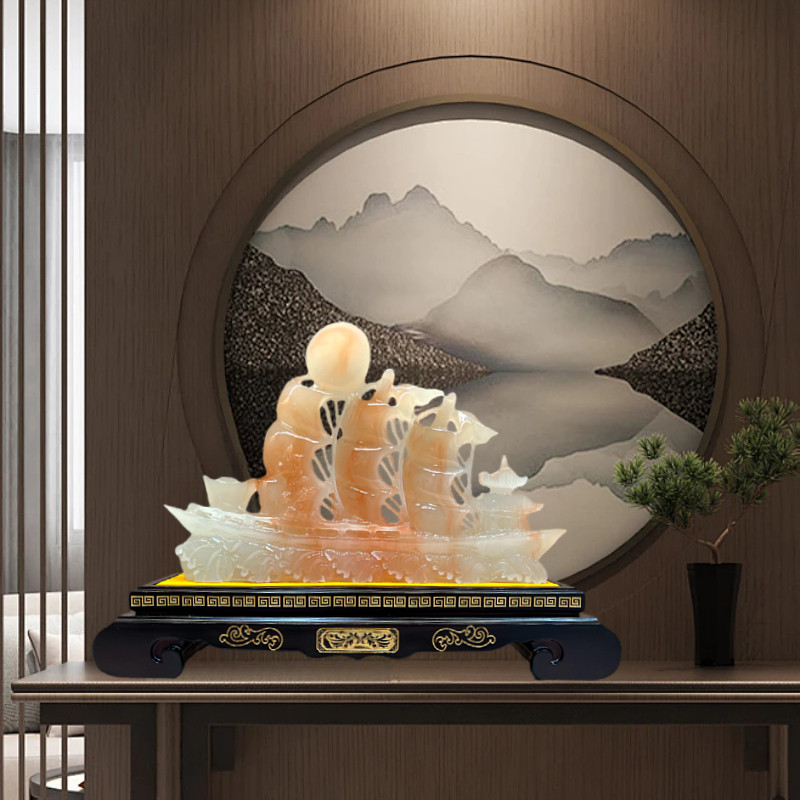 一帆风顺帆船玉石摆件公司开业庆典高端礼品客厅酒柜办公室装饰品,淘宝优惠券,粉丝福利购,淘宝优惠卷