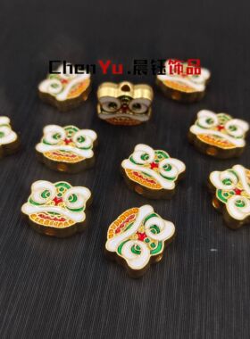 古法沙金烧蓝老虎头瑞兽吊坠醒狮滴溜隔珠手工diy配件手链饰品