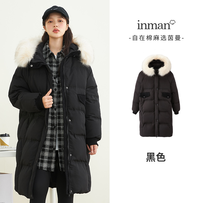 茵曼中长款2021年新款韩版大毛领 茵曼筱茵羽绒服