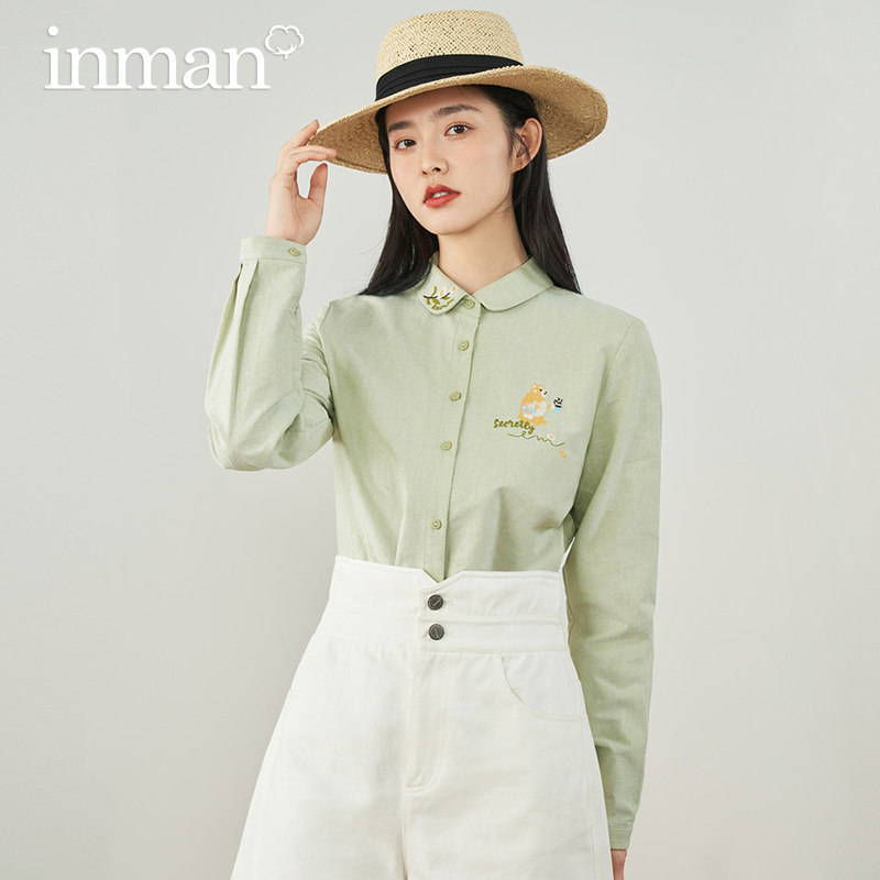 茵曼法式复古娃娃领刺绣翻领衬衣 茵曼筱茵衬衫