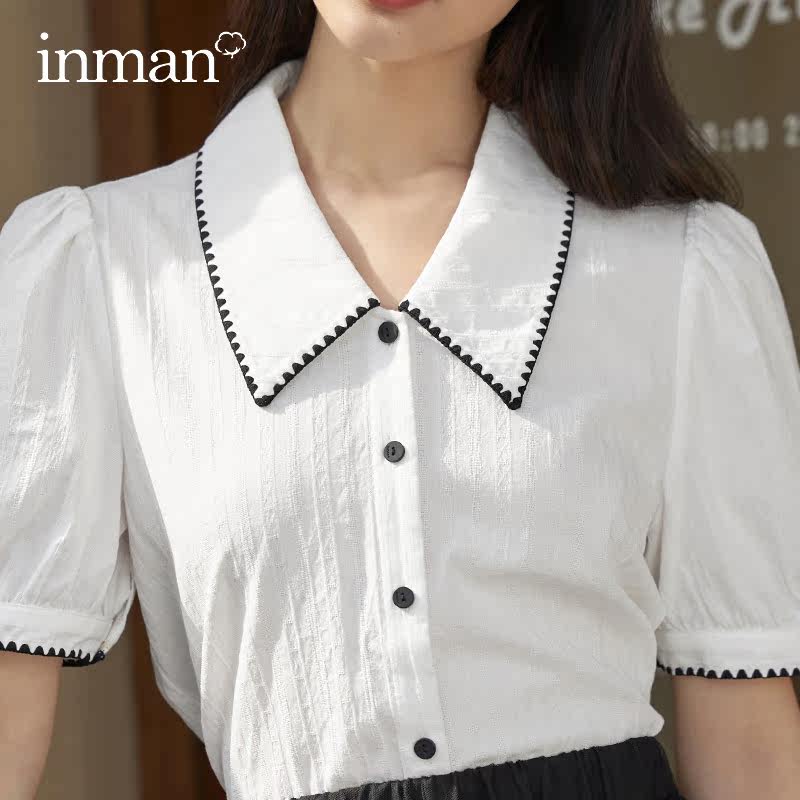 茵曼法式翻领短袖2023夏季新款衬衫 茵曼筱茵衬衫